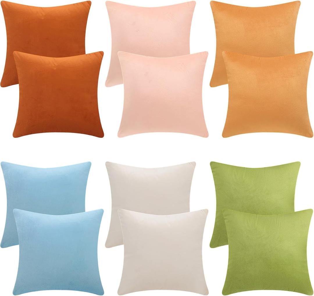Mixweer 12 Pcs Colorful Velvet Pillow Covers 18 x 18 Inches Decorative Throw Pillow Covers Farmhouse Cozy Couch Cases Soft Square Throw Pillowcase for Sofa Bed Home Decor