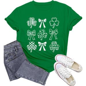 St Patricks Day Shirt Women Irish Bow T-Shirts Lucky Shamrock Tee Tops (Green, XL)