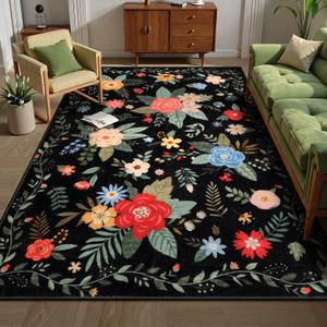 Lahome Black Floral 8x10 Rug for Kids Room, Wildflower Rugs for Room Decor Aesthetic Classroom, Non Shedding Thin Carpet Rubber Backed Non Slip for Teen Playroom Bedroom Lahome Black Floral 8x10 Rug for Kids Room, Wildflower Rugs for Room Decor Aesthetic Classroom, Non Shedding Thin Carpet Rubber Backed Non Slip for Teen Playroom Bedroom
