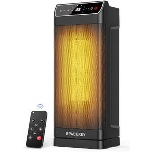 Space Heater, Electric Heaters for Indoor Use with Thermostat, Remote, 1-12H Timer, 70°Oscillation and Overheat Protection, 1500W PTC Ceramic Fast Safety Heat, Portable Heater for Office (Black)