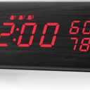 JALL Digital Alarm Clock, with Wooden Electronic LED Time Display, 3 Alarm Settings, Humidity & Temperature Detect, Wood Made Electric Clocks for Bedroom, Bedside, Red Digit Display