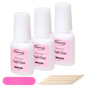 Viemegl Super Strong Brush-On Nail Glue (10ml3), Long-Lasting Nail Glue for Press On Nails, Nail Tips & Acrylic Nails,No UV Needed, Mess Free
