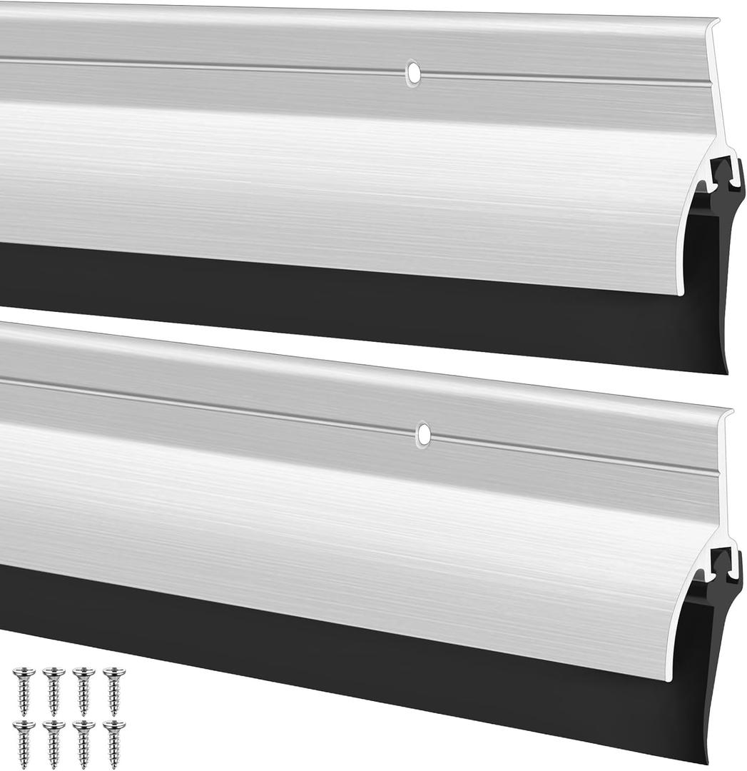 Hicarer 2 Pcs Door Bottom Sweep with Rain Drip 0.5625" W x 2" H x 36" L, Exterior Door Rain Drip Guard, Bottom Weather Stripping, Mill Finish Aluminum with Vinyl Insert(Sliver)