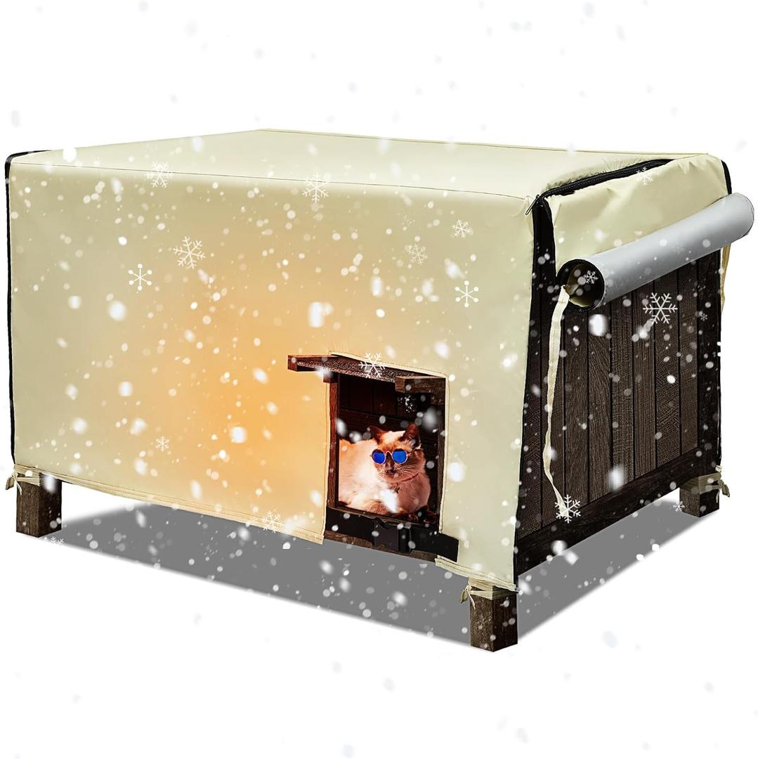 Tudomro Cat House Cover Outdoor Winter 35 x 22.5 x 19.7 Inch Dog Crate, Weatherproof Waterproof Feral House Outdoor Insulated Crate Cover for Cat Puppy and Small Pets