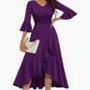 HomRain Women's Wedding Guest Dress Elegant Formal Cocktail Bell Sleeve Dress for Prom Homecoming Tea Party M