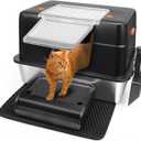 Vivifying Stainless Steel Litter Box, XL Side Entry Extra Large Litter Box with Lid for Big Cats & Kitty, Removable Enclosed Metal Cat Pan with High Sided Enclosure, Scoop, Mat, Footboard (Black)