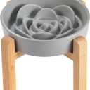 8.26 in Grey Dog Bowl Slow Feeder Ceramic for Medium and Large Breed, Elevated/Raised Slow Feeding Dog Food Water Dish Heavy Weighted, Puppy Dish for Fast Eaters, Puzzle Eating Bowl Modern Maze