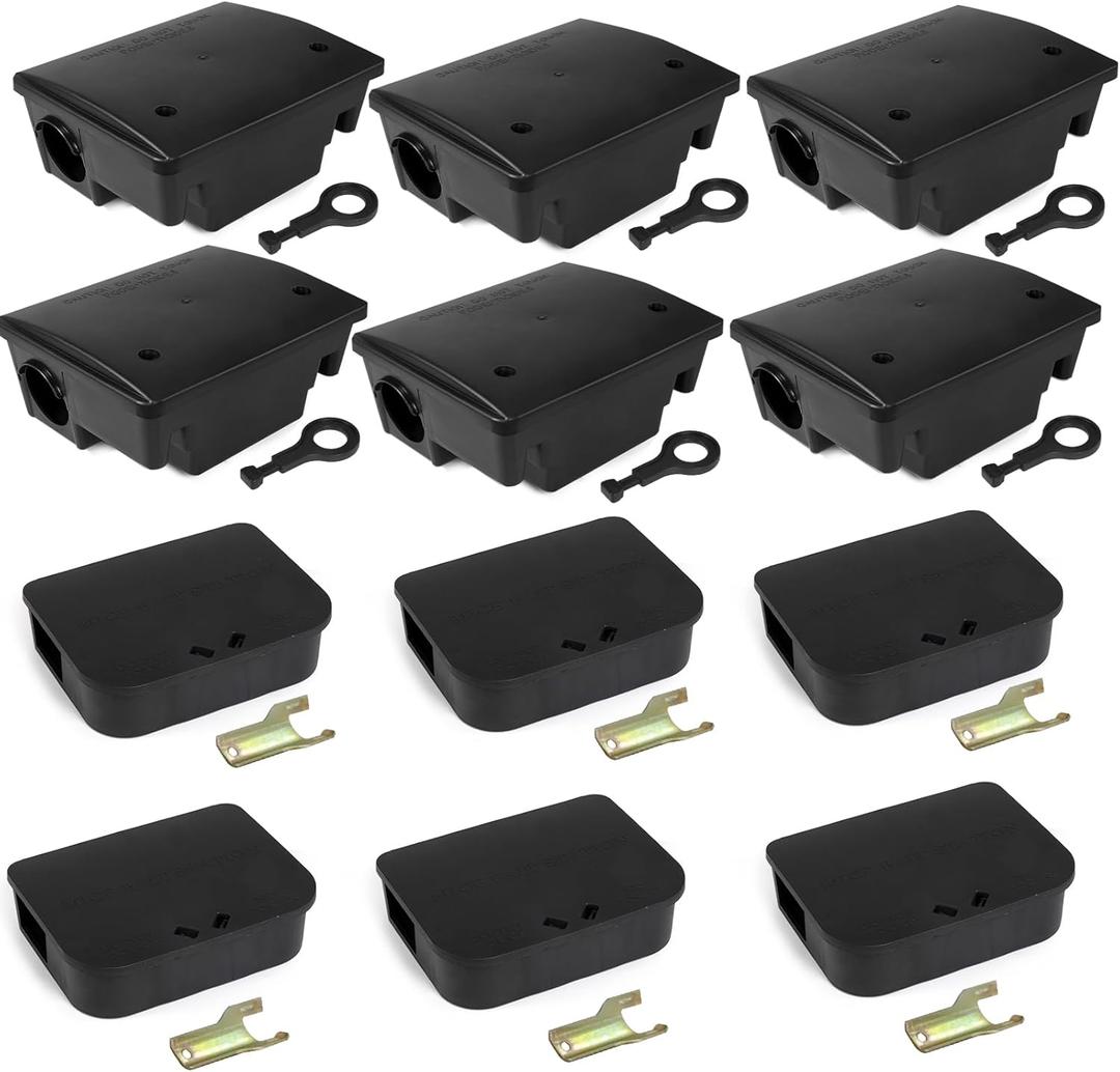 12 Pack KeyRequired Rat Bait Stations & Mouse Bait Stations  6 Large & 6 Compact, Lockable WeatherResistant Plastic for Indoor & Outdoor  Keeps Children & Pets Safe