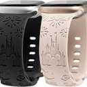 2 Packs Cartoon Bands Compatible with Apple Watch Bands 38/40/41/42/44/45/46/49mm Womens, Soft Silicone Cute Engraved Strap for iWatch Series 11 10 9 8 7 6 5 4 3 SE/Ultra 3 2 1 (Starlight & Black)
