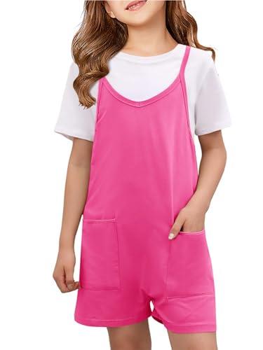 Tongmingyun Girls Summer Sleeveless Casual Romper Spaghetti Strap Shorts Jumpsuit with Pockets.S