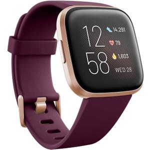 Fitbit Versa 2 Health and Fitness Smartwatch with Heart Rate, Music, Alexa Built-In, Sleep and Swim Tracking, Bordeaux/Copper Rose, One Size (S and L Bands Included)