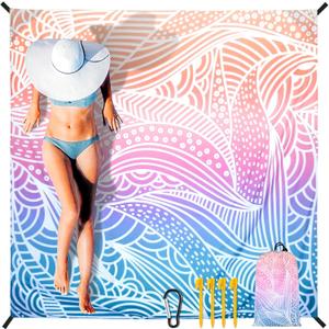 WIWIGO Beach Blanket Sand proof Extra Large Beach Mat Adults Waterproof Quick Drying Sand Free Mat Made by Premium Polyester with 4 Stakes & 4 Corner Pockets for Outdoor Travel Camping Hiking (79" X 83", Ripple-gradient)