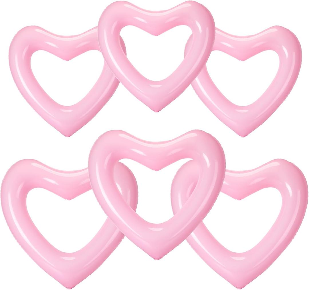 Lenwen 6 Pack Inflatable Heart Pool Float 43''/ 31'' Blow up Heart Shaped Swimming Tube for Valentines Wedding Bachelorette Bride Pool Floaty Beach Party Toys Gifts,(Pink)