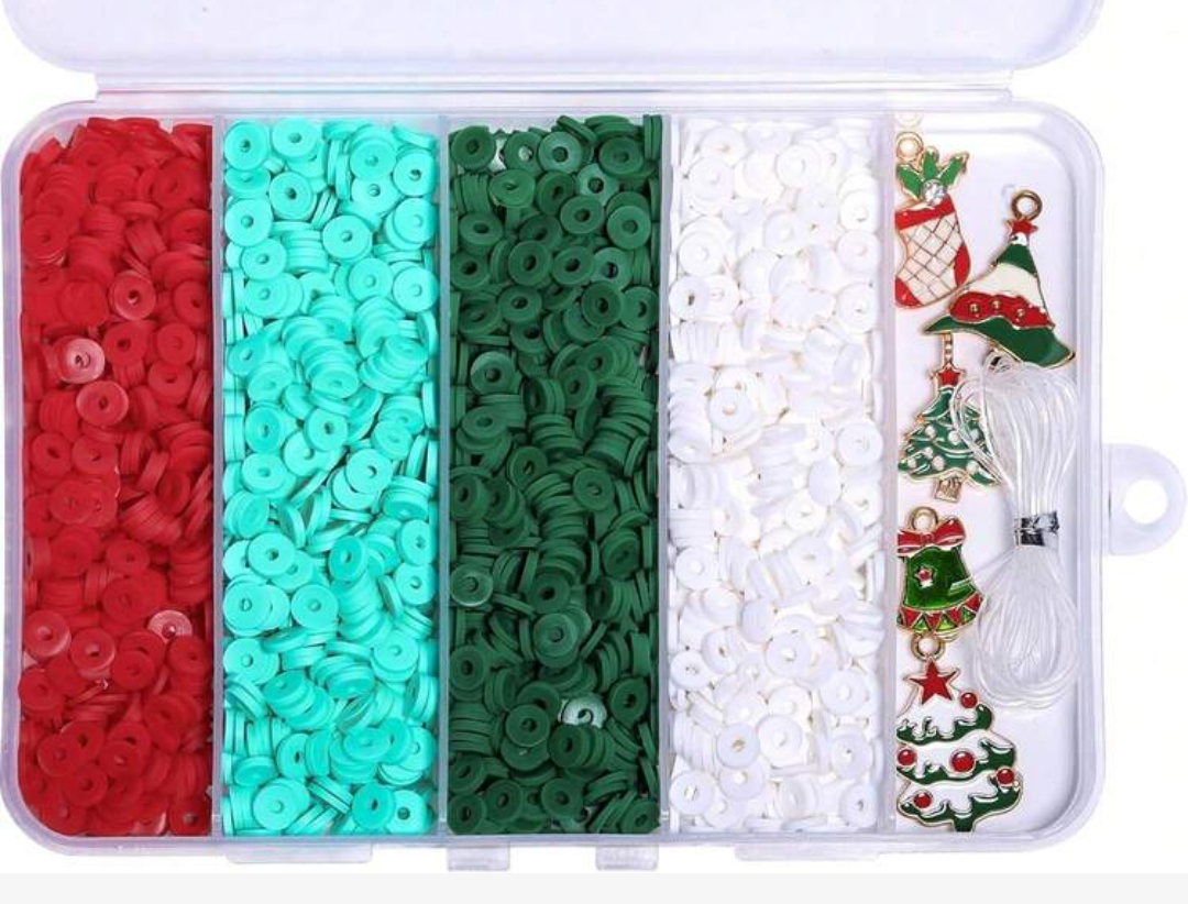 Christmas Bracelet Making Kit, 3500Pcs Clay Beads With Elastic String & 5 Random Charms, Christmas Gifts For Teens