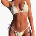 String Thong Bikini Sets Women Two Piece Swimsuit Sexy Triangle Bathing Suit Cheeky Swimwear Halter, Small