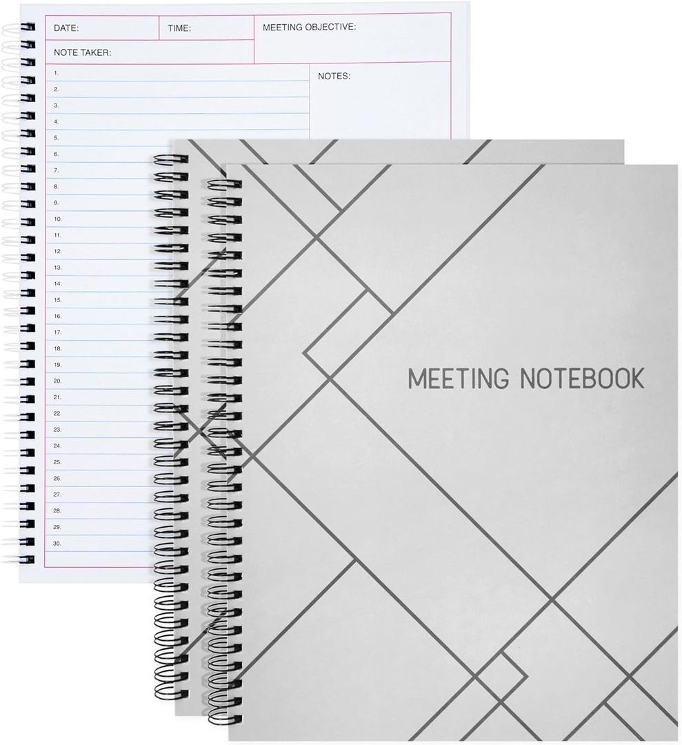 Juvale 2 Pack Meeting Notebooks for Work, Spiral-Bound Daily Planner for Project Management, Office, Business, Note Taking, Organizer, and Office Supplies (160 Pages, 8.5 x 11 In)