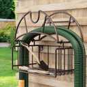 Hose Reel Garden Hose Holder,Water Hose Holder Wall Mount,Heavy Duty Metal Hose Hanger with Tool Storage Basket,Outdoor Hose Stands for Outside Garden Yard Garage
