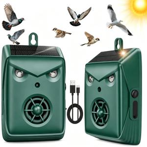 2026 Upgraded Solar Ultrasonic Bird Repellent Devices Outdoor,2 Pcs Woodpecker Deterrent for House,USB Charging & Waterproof Goose Pigeon Bird Deterrents for Outside,Birds Repeller for Garden Orchard