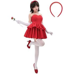 DAZCOS Red Strapless Dress Cosplay Costume for Womens Full Set Cosplay Outfit for Halloween Christmas Daily