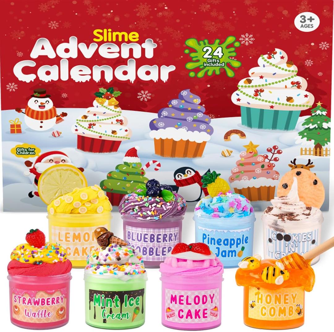 Advent Calendar 2025 - Christmas Countdown Calendars - 24 Days of Surprises with DIY Clay Slime Kit - Funny Toys Gifts for Kids Teens Girls Boys Toddler 4 5 6 7 8 9 10 11 12 Year Old