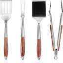 Heavy-Duty Grilling Accessories Rose Wooden BBQ Grilling Tools Set,Outdoor Grill Set with Spatula, Fork, Brush & Tongs,Essential Accessories for Barbecue & Grill. Ideal Gift for Men