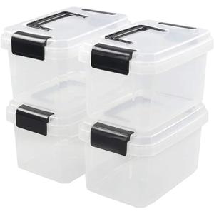 2 L Clear Mini Plastic Storage Box, Tiny Clear Storage Bin, 4-Pack