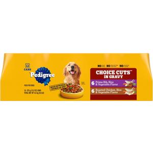 Pedigree Choice Cuts in Gravy Adult Canned Soft Wet Dog Food, Prime Rib & Chicken, 13.2 oz. Cans (12 Count, Pack of 1), Best Before 04/2027