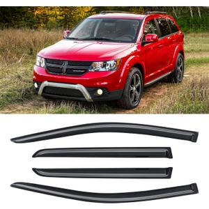 Rain Guards for 2009-2020 Dodge Journey, Out-Channel Window Visor Shields Vent Deflector Shade Wind Dark Smoke 2010 2011 2012 2013 2014 2015 2016 2017 2018 2019, Tape-On Outside-Mount, 4PCS