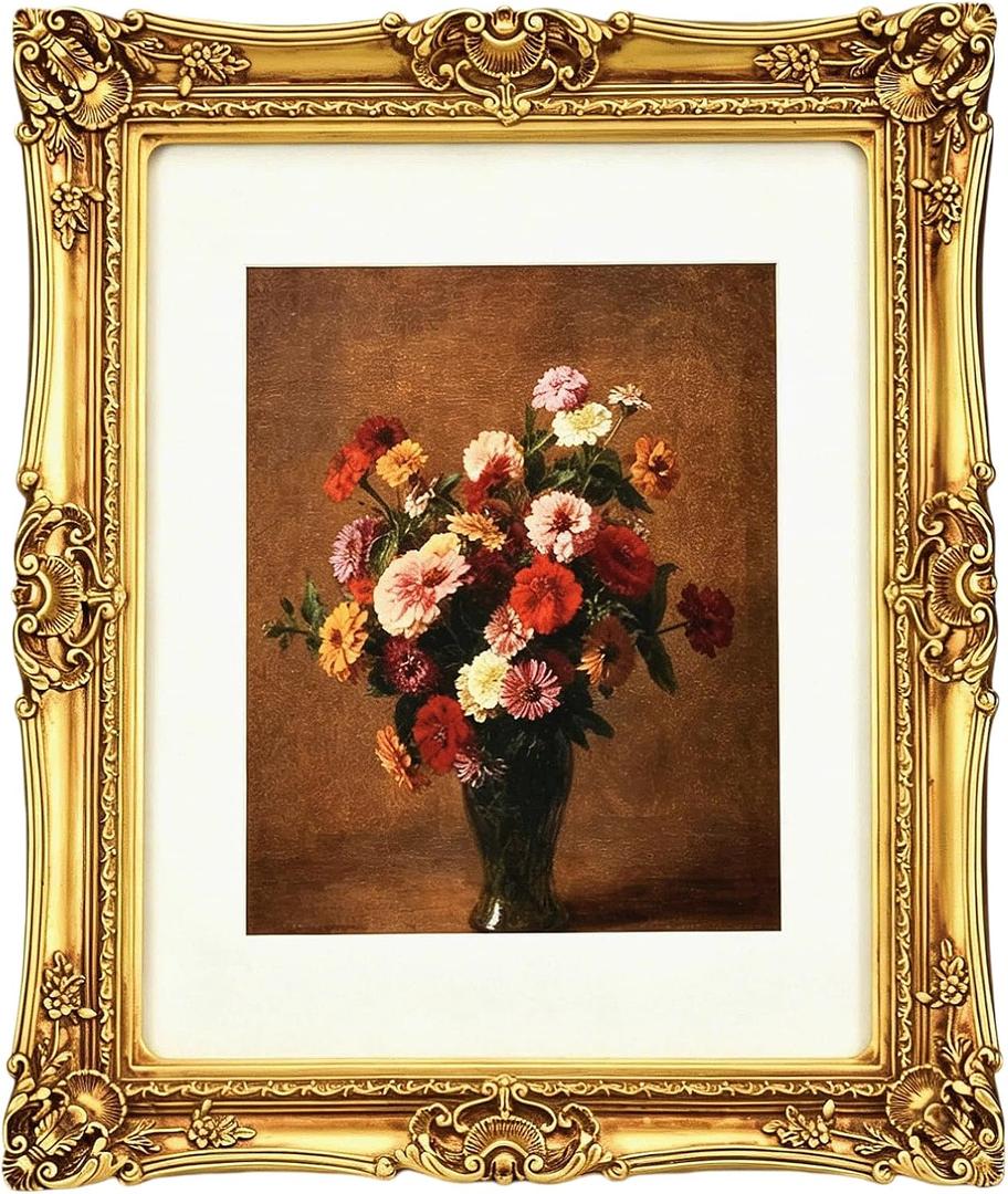 11x14 Picture Frame with Oil Painting, Antique Gold European Style for Wall Decor, Baroque-Style Home Decor Large Photo Frame with Real Glass, Ready to Hang