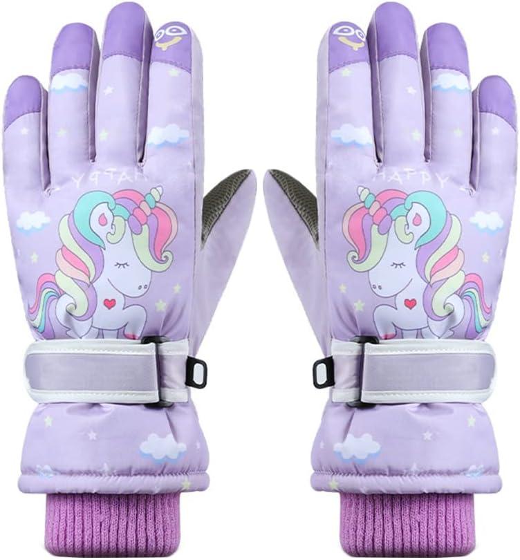 Kids Boys Cute Unicorn Girls Winter Mittens Waterproof Warm Fleece Lined Thermal Snow Ski Mitten Gloves (Purple(age5-10yrs))