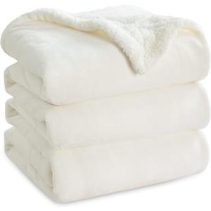 Bedsure GentleSoft Sherpa Fleece Blanket Queen Size for Bed, Non-Heated, Thick and Warm Throw for Women and Men, Soft Fuzzy Plush Queen Blanket for Winter, Cream, 90x90 Inches