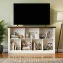Unikito Cube Storage Organizer Bookcase with Base, Modern Wooden 2 Tiers Low Horizontal Bookshelf for Home and Office, Warm White and Brown