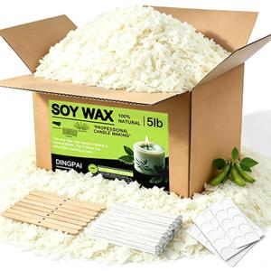 DINGPAI Soy Wax for Candle Making, 5LB Organic Soy Candle Wax Flakes Natural Candle Making Supplies,50 Cotton Wicks,50 Wick Stickers,10 Wick Holders