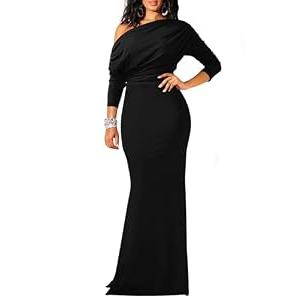 YMDUCH Women's Sexy Elegant Long Sleeve Off Shoulder Bodycon Long Evening Formal Dress Black, YM1 33