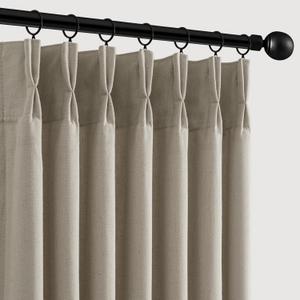 Memory Trained Pinch Pleated Curtains 90 Inches Long, Viral Linen Pinch Pleat Sheer Curtains with Ring Hooks&Clips for Track System Living Room, Oatmeal Light Filtering Privacy Curtain 2 Panel Set