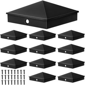 Dunzy 12 Pieces 6 x 6 Post Caps Aluminum Pyramid Post Cap Decorative Fence Post Covers for Actual 5.5 x 5.5" Wood Posts with 24 Screws for Decks Corridors Mailbox Pole, Black