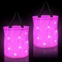 Shappy 2 Pcs LED Light Halloween Candy Bags Trick or Treat Light up Halloween Candy Bucket Multipurpose Reusable Goody Bucket for Holiday Party Supplies Favors(Pink)