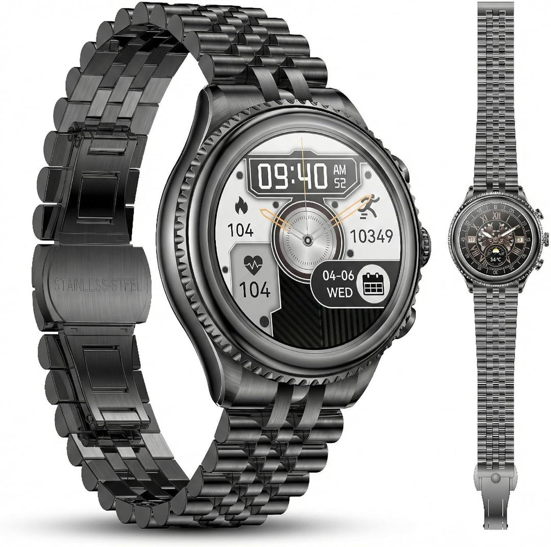 2026 Rotating Bezel Smart Watch for Men with Bluetooth Call, Heart Rate, Blood Pressure, SpO2, Sleep Monitor, Waterproof Round Watch with Encoder Knob, 1.32" AMOLED Display, Compatible Android and iOS (Black)