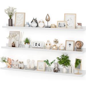 Heimlove 48 Inch Picture Ledge Shelf with Lip,White Floating Shelves for Wall Set of 3,Long Wall Shelves in Varying Depths for Living Room,Bedroom,Nursery,Bookshelf