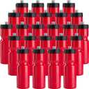 50 Strong Bulk Water Bottles | 24 Pack Sports Bottle | 22 oz. BPA-Free Easy Open with Pull Top Cap | Made in USA | Reusable Plastic Water Bottles for Adults & Kids | Top Rack Dishwasher Safe (Red)