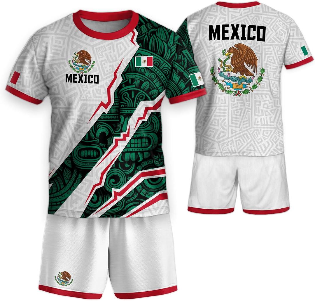 Mexico Jersey Kids for Boys & Girls, Mexico Youth Soccer Jersey Set Gift for Soccer Fans (White, S)