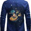 JOGAL Mens Christmas Turkey Thanksgiving Long Sleeve Santa Claus Button Down Shirt for New Year Party (M)