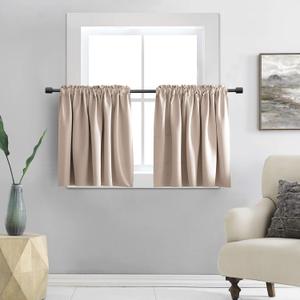 DONREN 2 Panels Blackout Half Curtains for Small Windows - Cabinet Curtain Tiers for Kitchen with Rod Pocket (Warm Taupe,30 x 36 Inch Length)