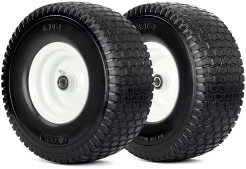 GICOOL 15x6.00-6 Flat Free Lawn Mower Tire and Wheel, 15x6-6nhs Riding Mowers Lawn Tire and Wheel with 3/4" Bearing, 3" Centered Hub, 2 Pack