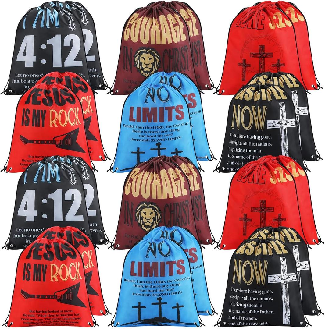 24 Pcs Religious Drawstring Backpack Christian Drawstring Bags Large Jesus Bible Verse String Bag Sunday School Gifts