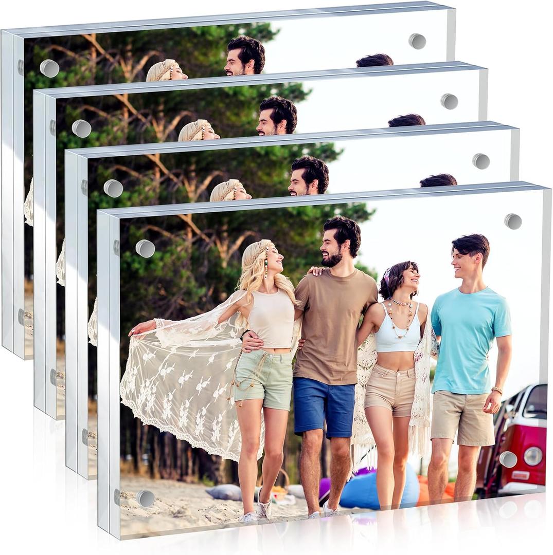 Yalikop 4 Pcs Clear Acrylic Picture Frames Magnetic Acrylic Photo Frame Thick Desktop Display Double Sided Freestanding Floating for Bedroom Living Room Home Office Store Supplies (5 x 7 Inch)