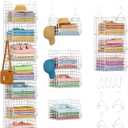 7 Tier Hanging Closet Organizer and Storage, Foldable Wire Closet Shelving with 4 Large Hooks+5 S Hooks,Hanging Basket for Clothes Sweaters Shoes Handbags,Wardrobe Kitchen Laundry Room-White