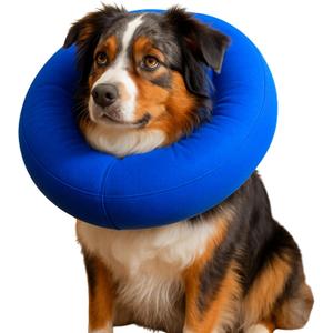 Iconikal Inflatable Dog Recovery Collar Medium Blue 12-18 Inch Neck Adjustable Soft Donut E-Cone Alternative Post Surgery Injury Healing Protective
