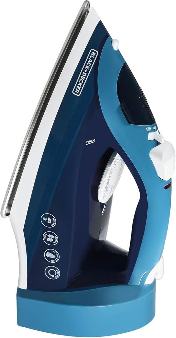 BLACK+DECKER Steam Iron for Clothes with Retractable Cord, Vertical Steaming, Anti-Drip Design, Spray Mist and Auto Clean Button, 1200W,12.72" x 5.63" x 6.30", Classic
