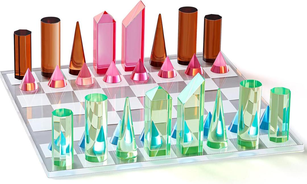 WinnerWhy Acrylic Chess Set, 11. 8 x 11. 8 Inch Large Modern Acrylic Checkers Set Table Game Board for Adults